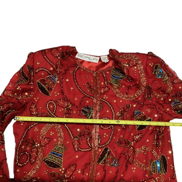 Vintage Scala Red Beaded Sequin Silk Evening Jacket Women's Size Small - Picture 4 of 6